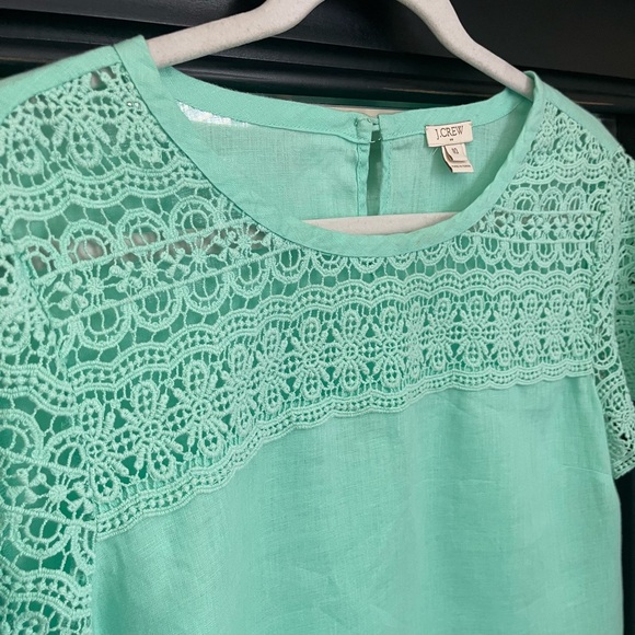 J. Crew Factory Linen Green Lace Short Sleeve Shirt Size‎ 10 - Picture 3 of 7